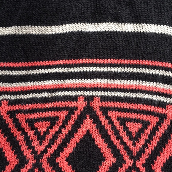 Black, Salmon +Cream Tribal Patterned Knit Sweater - Picture 3 of 7